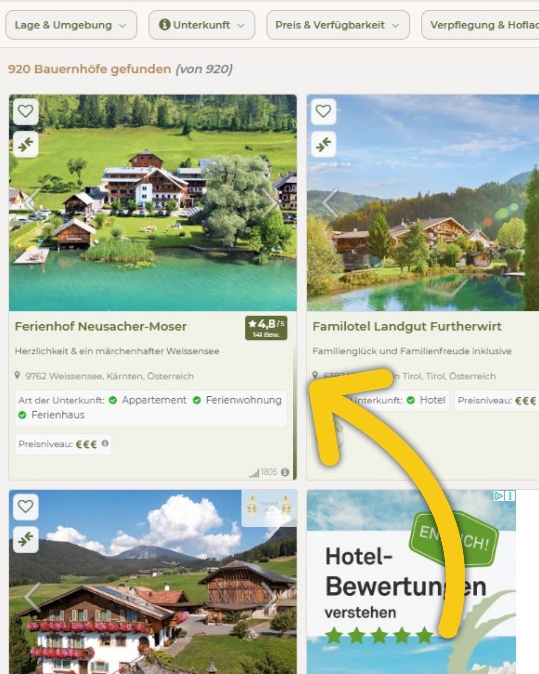 Voorbeeld: 1e plaats in de zoekopdracht – uw boerderij bovenaan