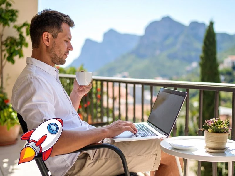 Gl&uuml;cklicher Hofbetreiber mit Tablet &ndash; erfolgreiche Direktbuchungen