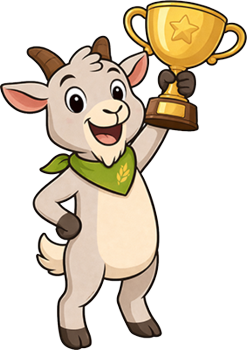 La capra nana Zieglinde tiene in mano il trofeo del premio 