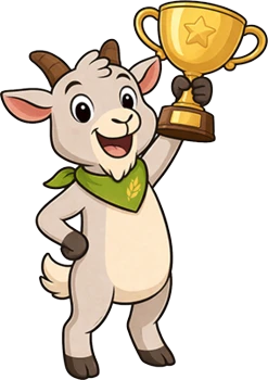 La capra nana Zieglinde tiene in mano il trofeo del premio