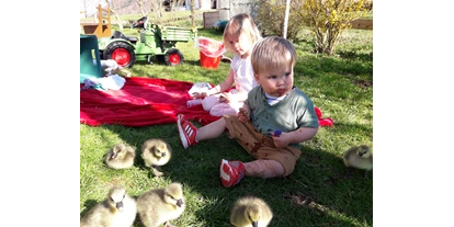 vakantie op de boerderij - Höslwang - Kinder mit kleinen Entenküken - Beim Heiß'n