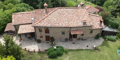 Urlaub auf dem Bauernhof - Schwimmmöglichkeit: Außenpool - Trequanda - Luftaufnahme von unserem Haus - Agriturismo Casa Bivignano - Toskana