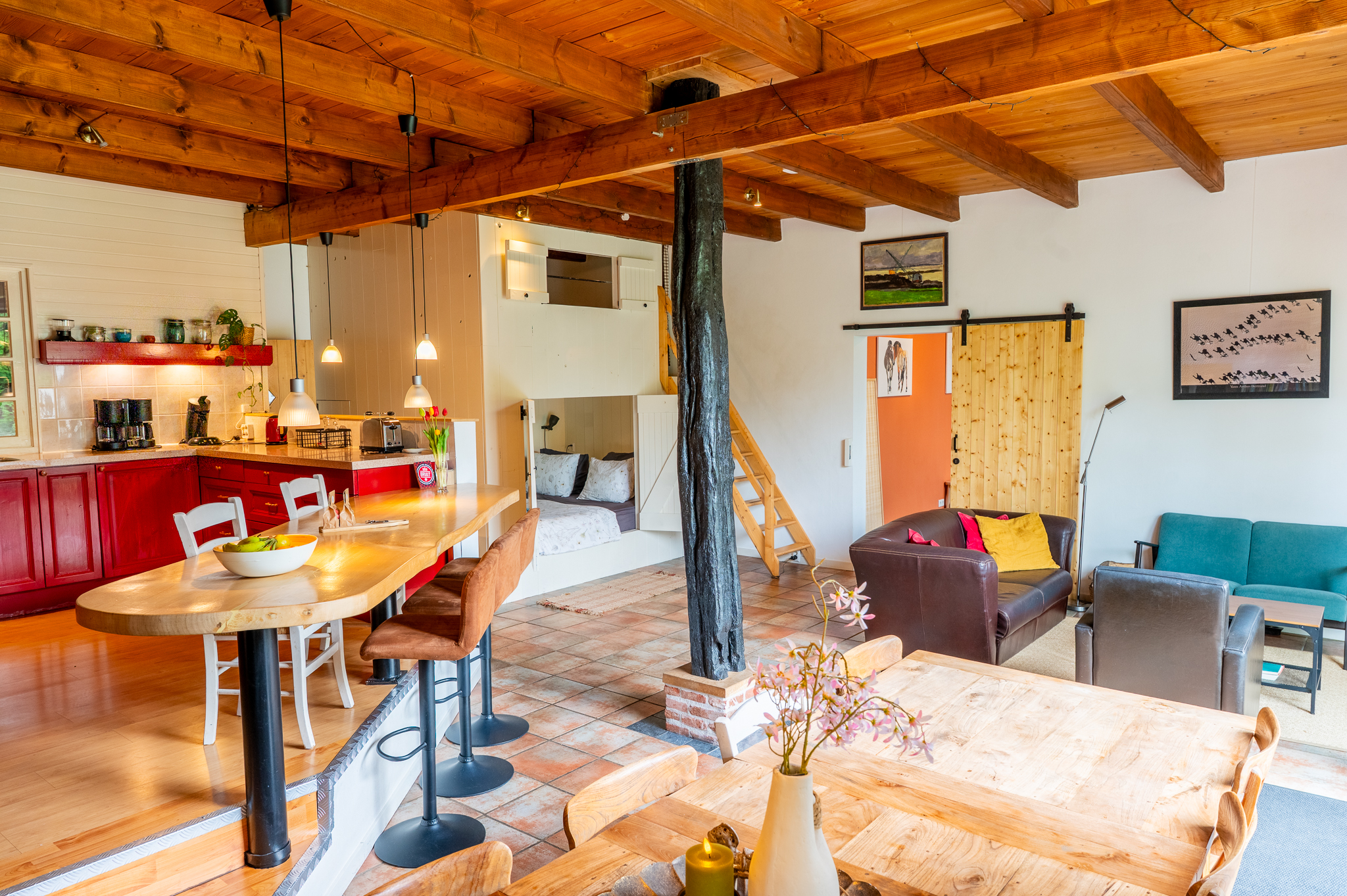 vacances à la ferme - Wellness: Whirpool - Woonkamer, open keuken en bedstee - Hoeve Heide & Wold