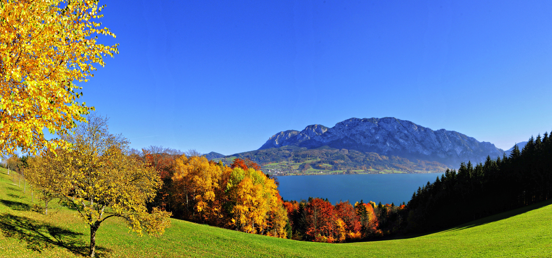 vacation on the farm - Alpen - Herbst ...Höllengebirge mit Attersee - Ferienhof Margarethengut am Attersee Herst am Attersee