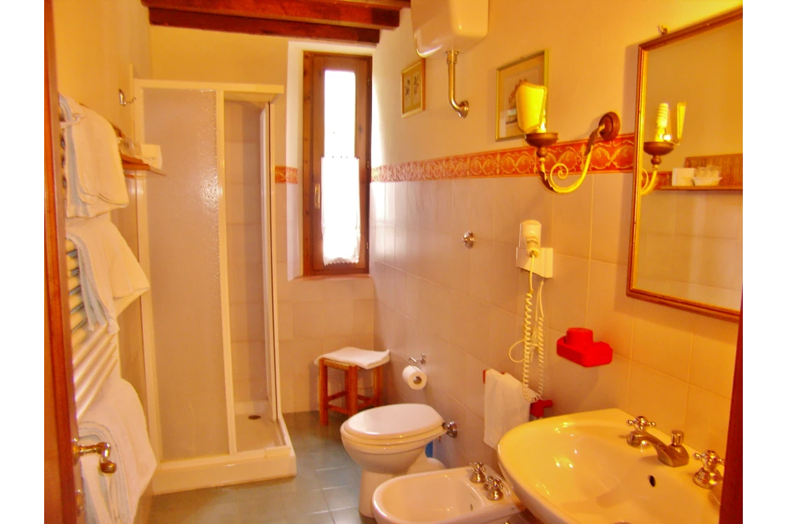 Ferien Bauernhof: Alle Badezimmer verfügen über eine Dusche, Bidet, Waschbecken, Toilette, Haartrockner. Jeder hat ein Fenster. - Agriturismo La Tinaia