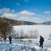 Angebote-Urlaub-am-Bauernhof: Winterlandschaft in der Eifel bei einer Wanderung ums Maar - Winter-EIFEL-Auszeit