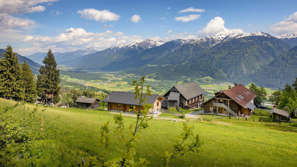 Ferien Bauernhof: der Panoramahof mit Blick ins Gailtal und auf die Karnischen Alpen - Panoramahof am Goldberg