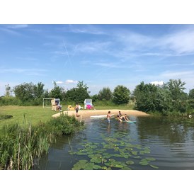 Ferien Bauernhof: Im Schwimmteich baden - Warfthof Wollatz - Nordseeurlaub mit Feinsinn