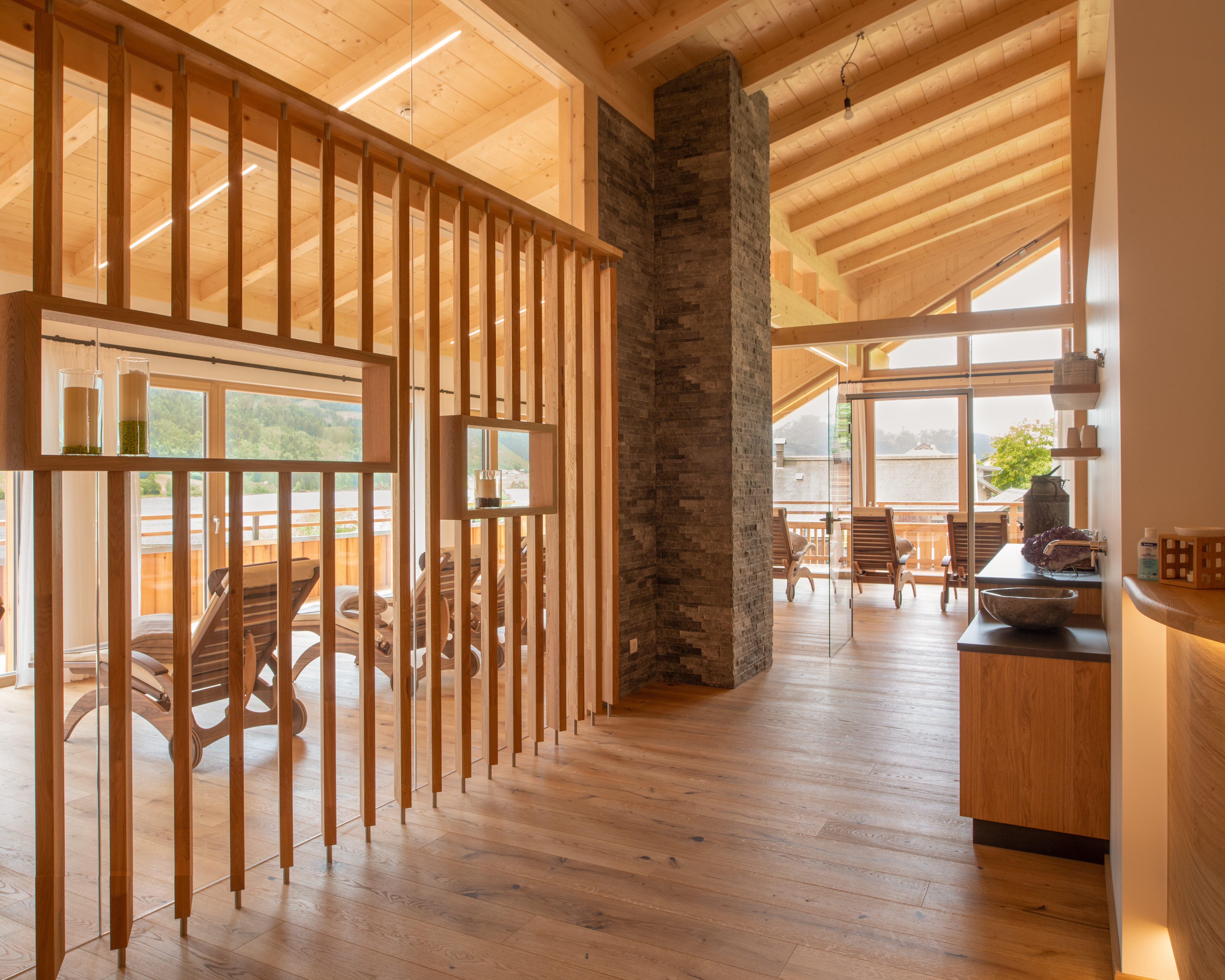 odmor na imanju - Art der Landwirtschaft: Milchbauernhof - Empfangsbereich vom Sonnenschein-Spa im obersten Stock - Ferienhof Neusacher-Moser